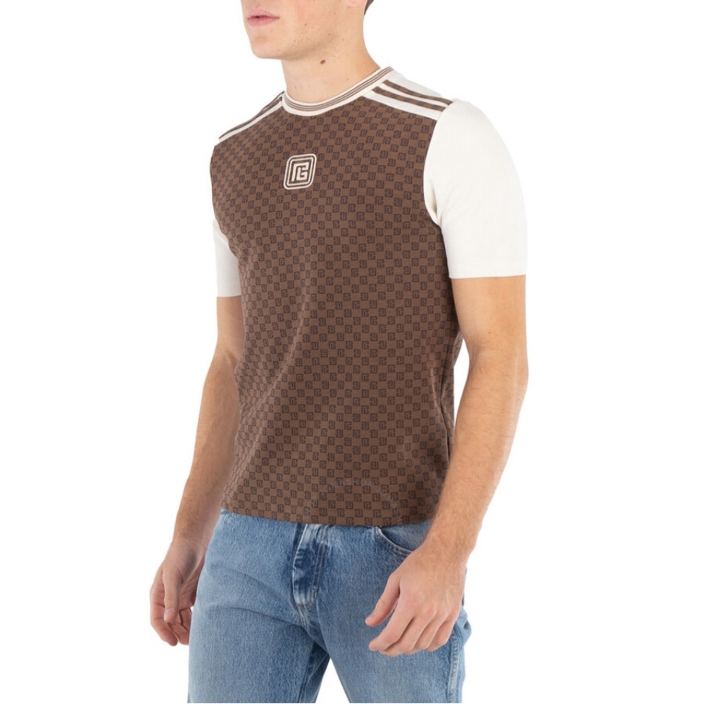 Balmain Mini Monogram Crewneck T-Shirt brown Ivory.. size Medium..brand … - Picture 3 of 9